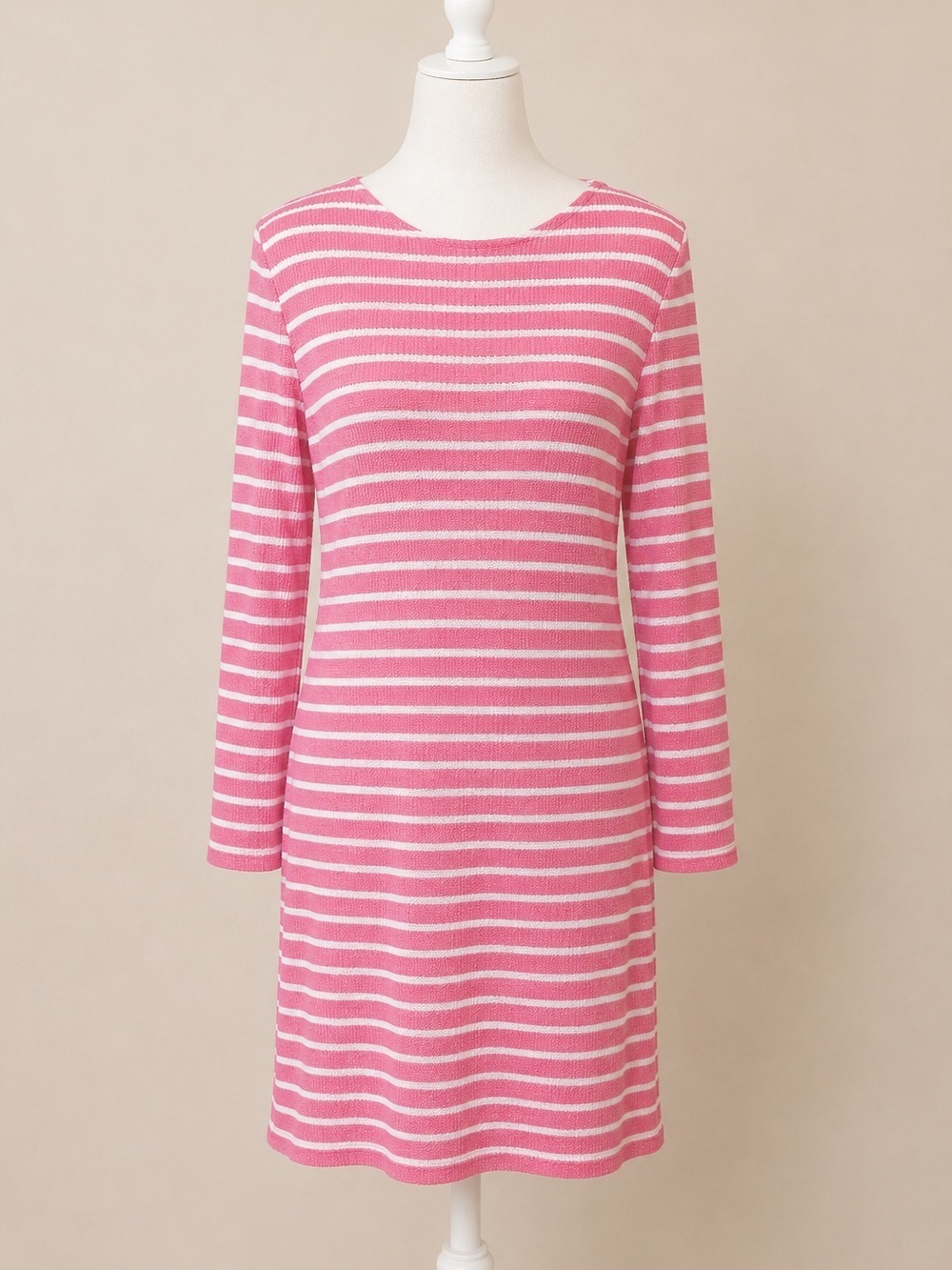 Sail To Sable •Pink & White Rope Stripe Long Sleeve Shift Dress • Size XS • EUC